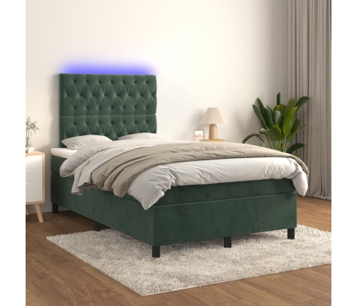 Cama box spring colchón y LED terciopelo verde oscuro 120x190cm