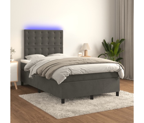 Cama box spring colchón y LED terciopelo gris oscuro 120x190 cm