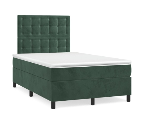 Cama box spring colchón y LED terciopelo verde oscuro 120x190cm