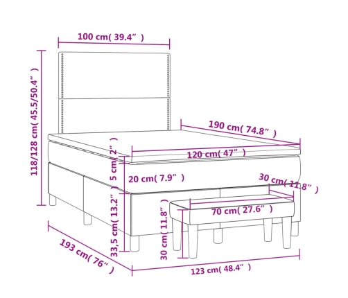 Cama box spring con colchón tela gris oscuro 120x190 cm