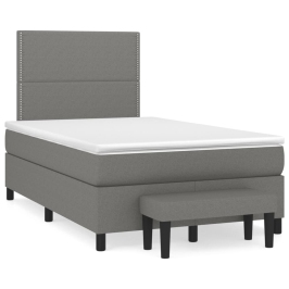 Cama box spring con colchón tela gris oscuro 120x190 cm