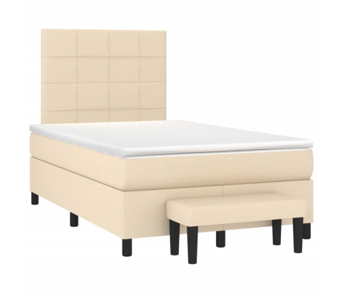 Cama box spring con colchón tela color crema 120x190 cm