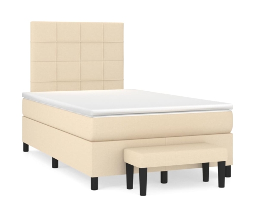 Cama box spring con colchón tela color crema 120x190 cm