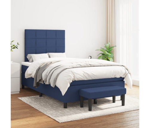 Cama box spring con colchón tela azul 120x190 cm