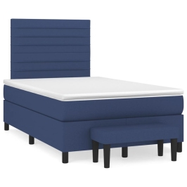 Cama box spring con colchón tela azul 120x190 cm