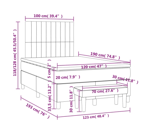 Cama box spring con colchón tela gris oscuro 120x190 cm