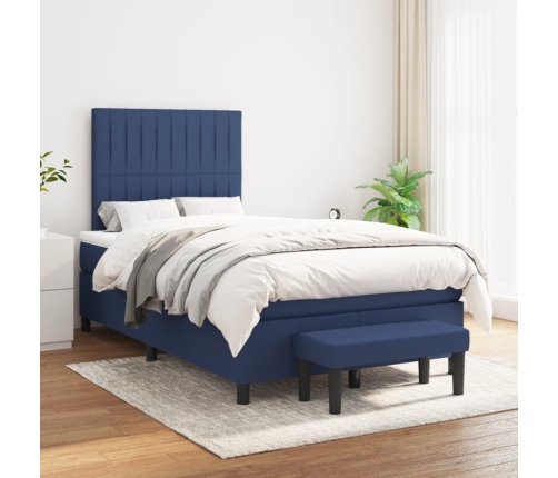 Cama box spring con colchón tela azul 120x190 cm