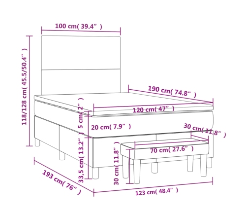 Cama box spring con colchón tela gris claro 120x190 cm