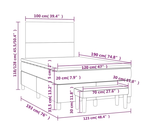 Cama box spring con colchón tela color crema 120x190 cm