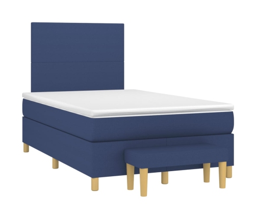 Cama box spring con colchón tela azul 120x190 cm