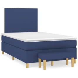 Cama box spring con colchón tela azul 120x190 cm