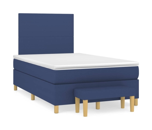 Cama box spring con colchón tela azul 120x190 cm