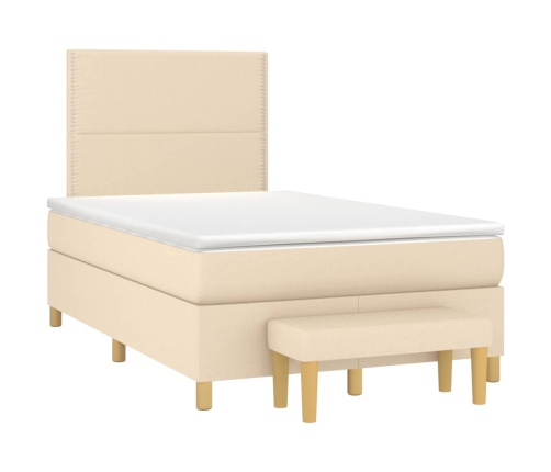 Cama box spring con colchón tela color crema 120x190 cm