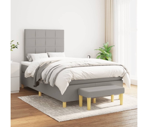 Cama box spring con colchón tela gris claro 120x190 cm