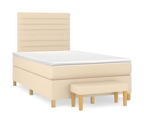 Cama box spring con colchón tela color crema 120x190 cm