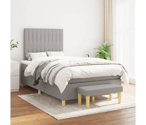 Cama box spring con colchón tela gris claro 120x190 cm