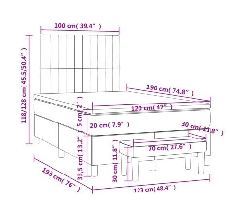 Cama box spring con colchón tela gris claro 120x190 cm