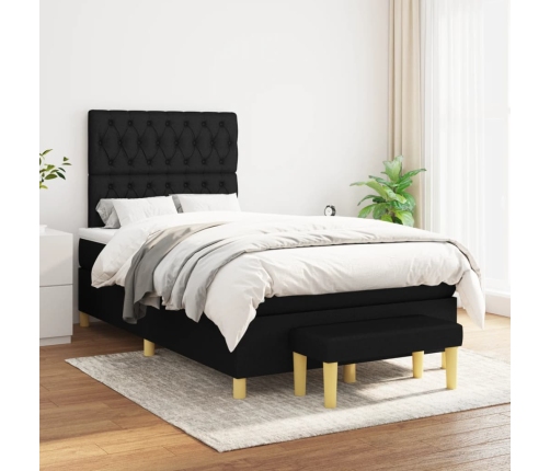 Cama box spring con colchón tela negro 120x190 cm