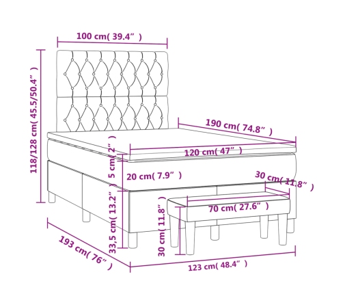 Cama box spring con colchón tela negro 120x190 cm