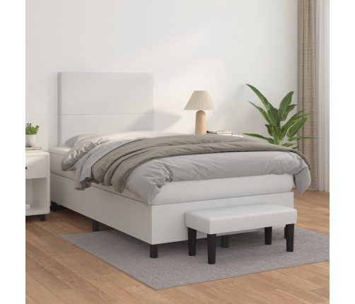 Cama box spring con colchón cuero sintético blanco 120x190 cm