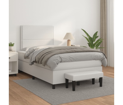 Cama box spring con colchón cuero sintético blanco 120x190 cm