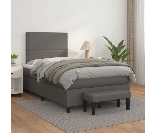 Cama box spring con colchón cuero sintético gris 120x190 cm