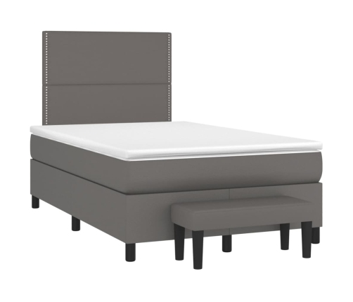 Cama box spring con colchón cuero sintético gris 120x190 cm