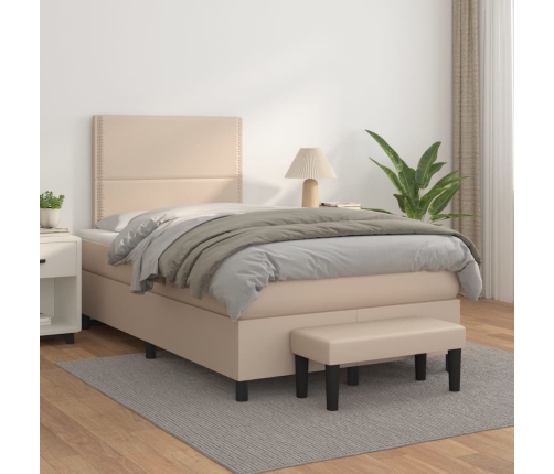 Cama box spring con colchón cuero sintético capuchino 120x190cm