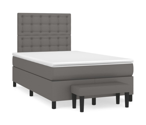 Cama box spring con colchón cuero sintético gris 120x190 cm