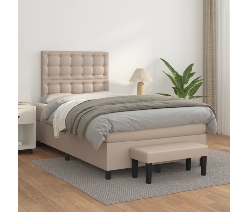 Cama box spring con colchón cuero sintético capuchino 120x190cm