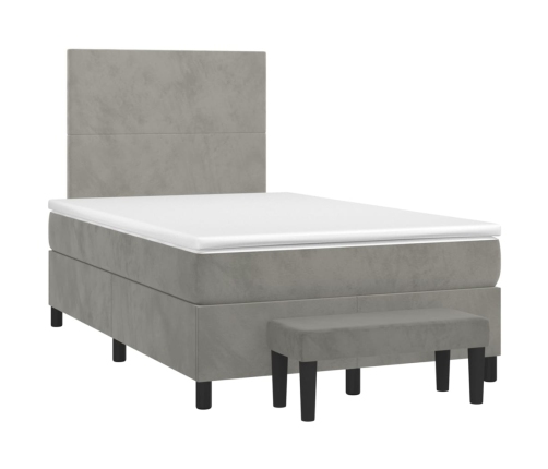 Cama box spring con colchón terciopelo gris claro 120x190 cm