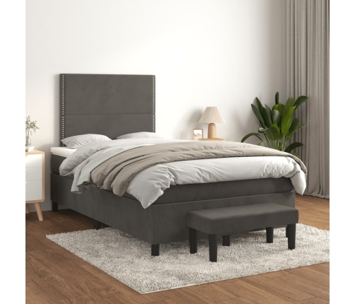 Cama box spring con colchón terciopelo gris oscuro 120x190 cm