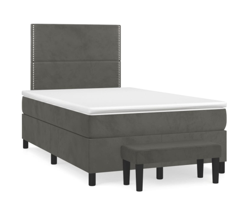 Cama box spring con colchón terciopelo gris oscuro 120x190 cm