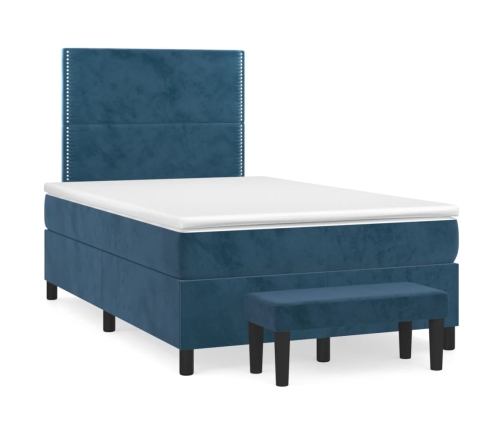 Cama box spring con colchón terciopelo azul oscuro 120x190 cm