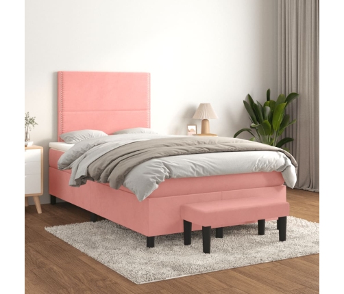 Cama box spring con colchón terciopelo rosa 120x190 cm