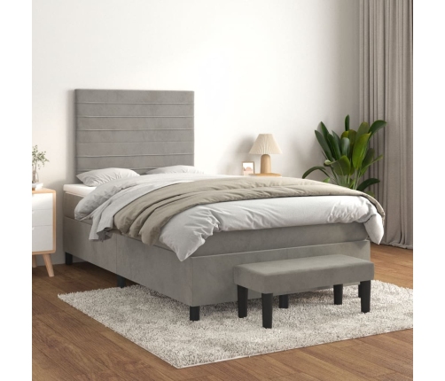 Cama box spring con colchón terciopelo gris claro 120x190 cm