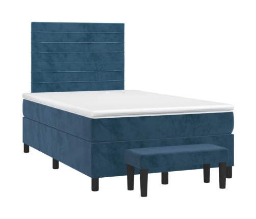 Cama box spring con colchón terciopelo azul oscuro 120x190 cm