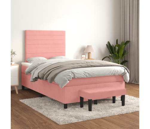 Cama box spring con colchón terciopelo rosa 120x190 cm