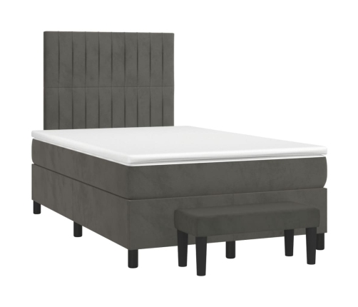 Cama box spring con colchón terciopelo gris oscuro 120x190 cm