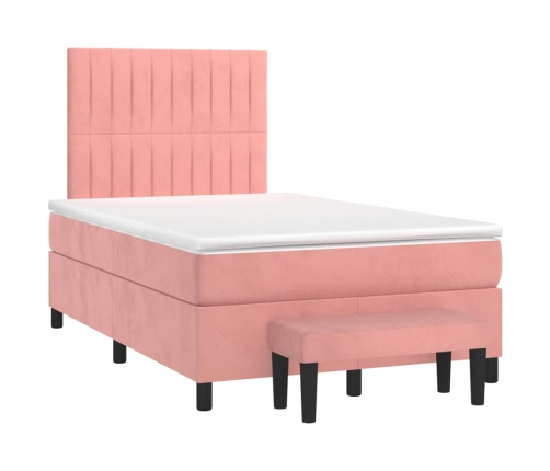 Cama box spring con colchón terciopelo rosa 120x190 cm