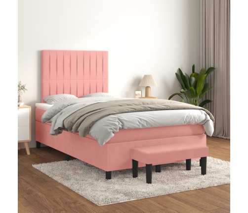 Cama box spring con colchón terciopelo rosa 120x190 cm