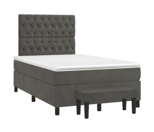 Cama box spring con colchón terciopelo gris oscuro 120x190 cm