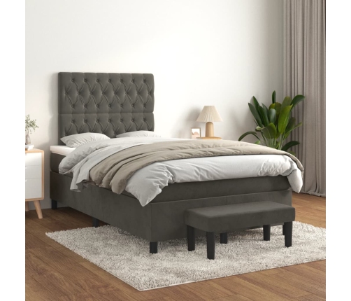 Cama box spring con colchón terciopelo gris oscuro 120x190 cm