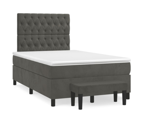 Cama box spring con colchón terciopelo gris oscuro 120x190 cm