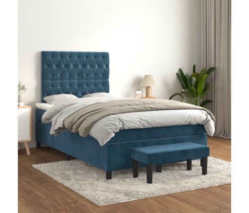 Cama box spring con colchón terciopelo azul oscuro 120x190 cm