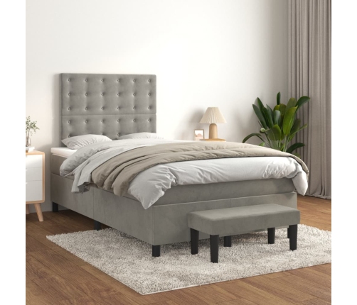 Cama box spring con colchón terciopelo gris claro 120x190 cm