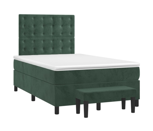 Cama box spring con colchón terciopelo verde oscuro 120x190 cm