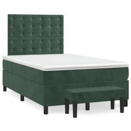 Cama box spring con colchón terciopelo verde oscuro 120x190 cm