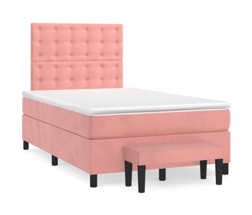 Cama box spring con colchón terciopelo rosa 120x190 cm