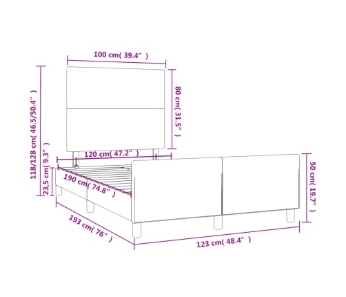 vidaXL Estructura de cama con cabecero tela gris claro 120x190 cm